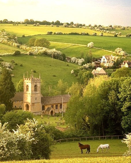 Classical rural scene in the cotswold village of Naunton, Gloucestershire, England