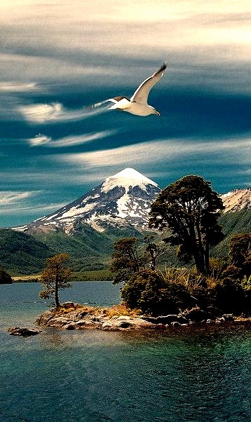 Volcan Lanin from Lago Huechulafquen, Neuquen, Argentina