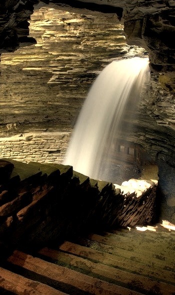Cavern Cascade pathway in Watkins Glen State Park, New York State, USA