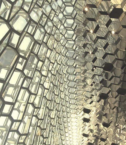 The amazing glass patterns at Harpa Concert Hall in Reykjavik, Iceland