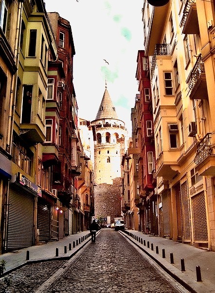 Street to Galata Tower in Istanbul, Turkey