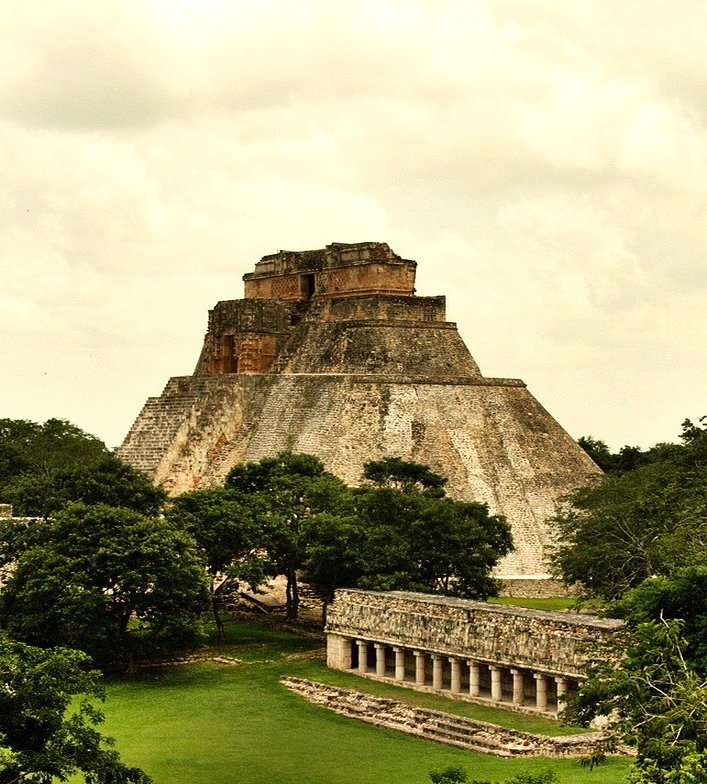 The Pyramid of the Magician in the ancient maya city of Uxmal, Mexico