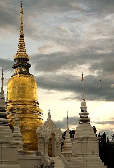 Wat Suan Dok pagodas at sunset in Chiang Mai, Thailand